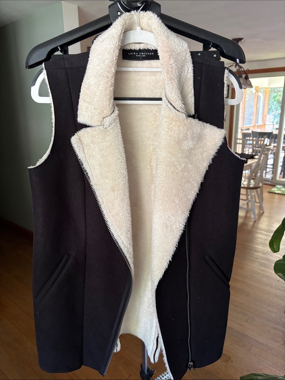Akira Chicago Reversible Faux-Shearling Vest in Black & Cream